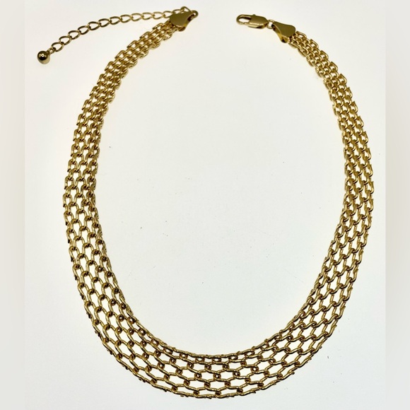 Vintage Signed 14KGP Linked Necklace Choker - Picture 7 of 8